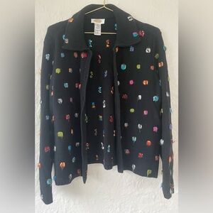 Vintage Talbots Black Modern Button Up Blazer Jacket Multicolor Cotton ; Size L